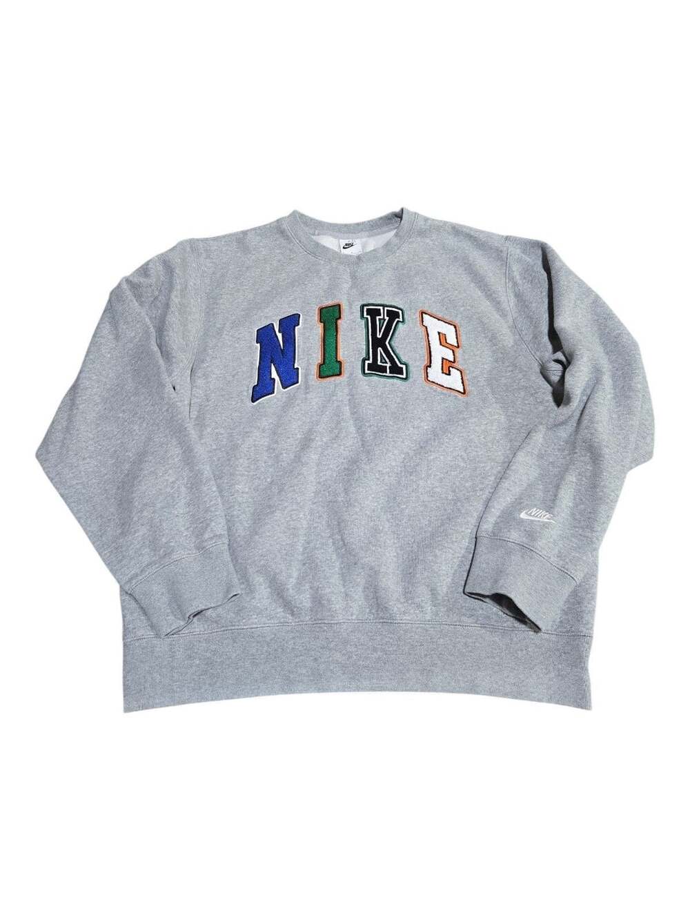 Nike Club Bb Crew Letters Sweatshirt Size M Grey Heather Multicolor Embroidered